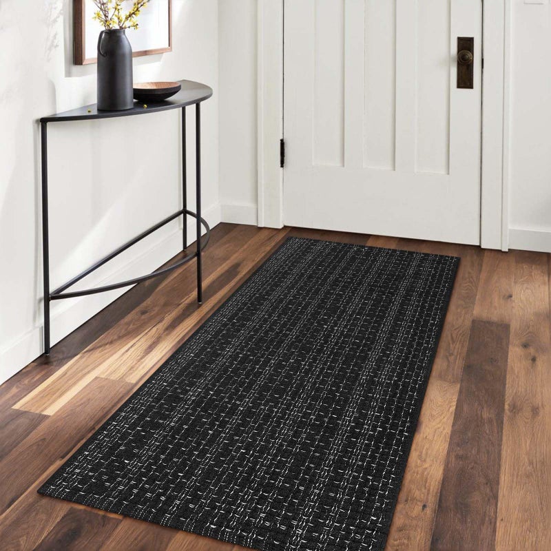 Seavish Black Laundry Room Rug, 2'x4.2' Chindi Rug, Low Pile Cotton Woven Decorative Bohemian Hallway Throw Runner Rugm Small Area Rug for Bedroom Kitchen Sink Bathroom - Image 5